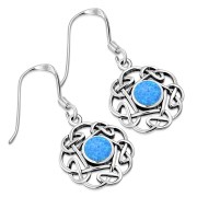 Synthetic Opal Round Celtic Knot Silver Earrings - e408